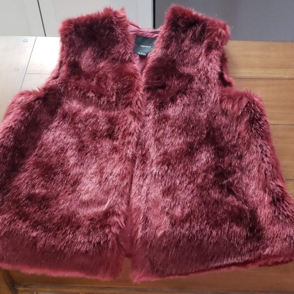 Cherry wine color faux fur vest